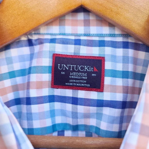 UNTUCKit | Wrinkle-Free Barone Shirt in Blue With Orange & Teal Check Size M - Picture 3 of 7
